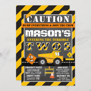 Gelbschwarzer Baubereich Dump Truck Party Einladung