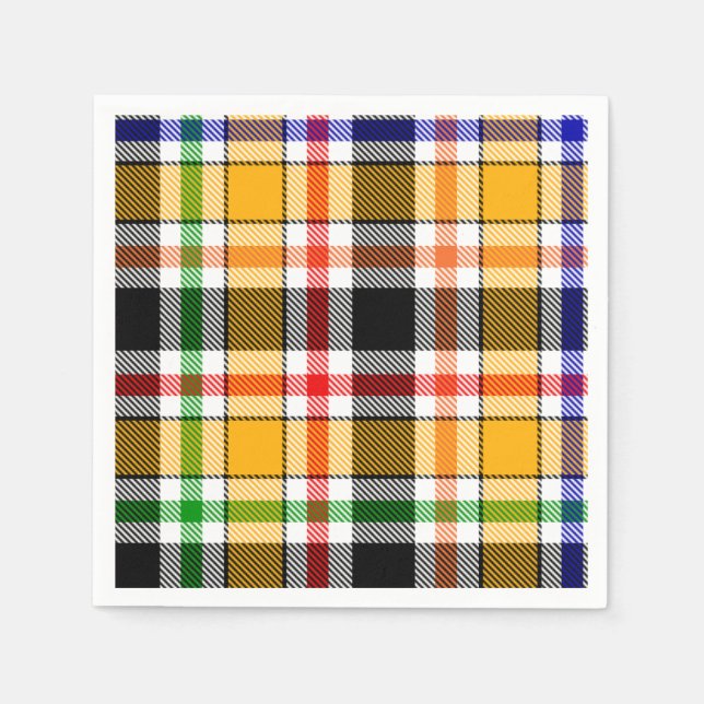 Gelbschwarzer Multicolor Flannel Kariert Tartan Serviette (Vorderseite)