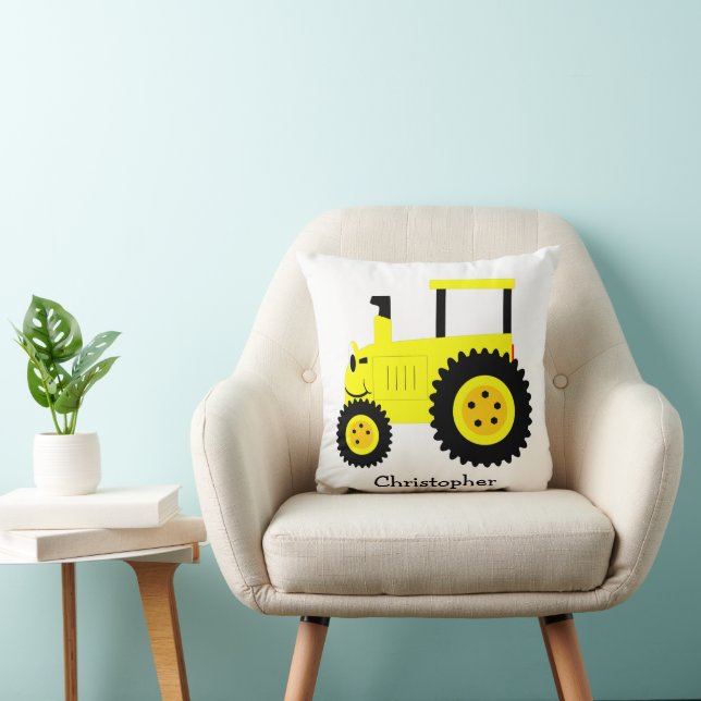 Gelbtraktor-Design personalisiert Kissen (Stuhl )