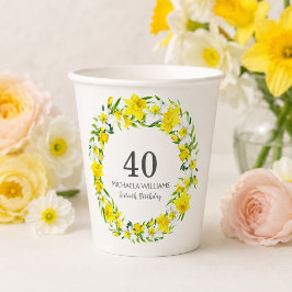 Gelbweiße affodische Blume 40. Geburtstag Party Pappbecher