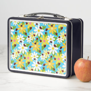 Gelbweiße Blume Roter Käfer Metall Brotdose