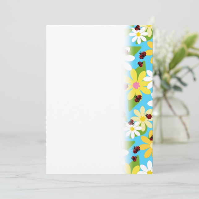 Gelbweiße Blume Roter Ladybug Käfer Save The Date (Stehend Vorderseite)