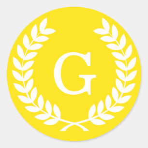 Gelbweiße Laurel Wreath Initial Monogram Runder Aufkleber
