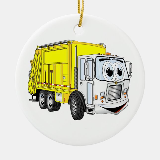 Gelbweiße Müllwagen Cartoon Keramik Ornament (Vorne)