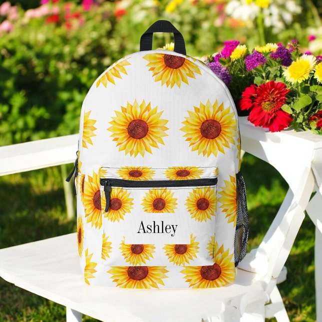 Gelbweiße Sonnenblumenmuster Bedruckter Rucksack (Von Creator hochgeladen)