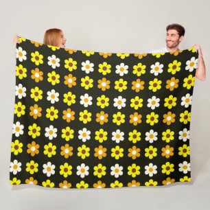 Gelbweißes Retrofedern Blumenmuster Fleecedecke