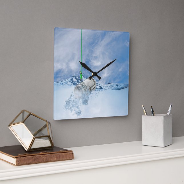 Geld auf Fischhaken Quadratische Wanduhr (Büro)