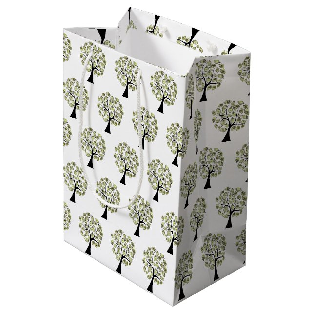 Geld Bäume auf Weiß Mittlere Geschenktüte (Rückseite Schrägansicht)