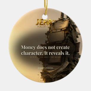 Geld enthüllt Charakter Buchzitat Keramik Ornament