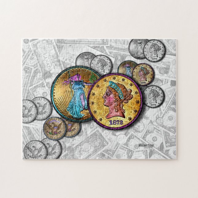 Geld Große Münzen Gold Dollar Puzzle (Horizontal)
