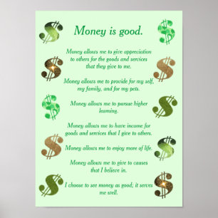 Geld ist gut, positive Aussagen Dollarsymbole Poster