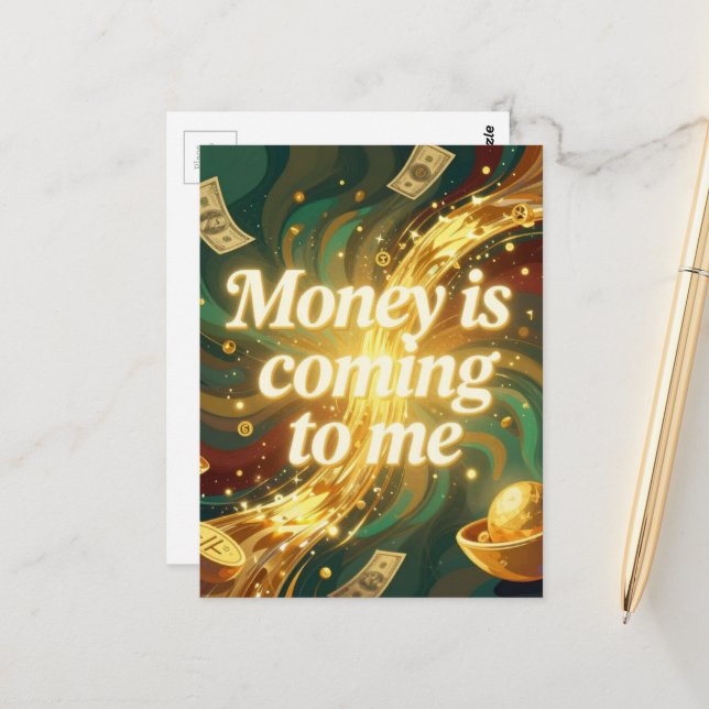 Geld kommt zu mir positive Affirmation  Postkarte (Vorderseite/Rückseite Beispiel)