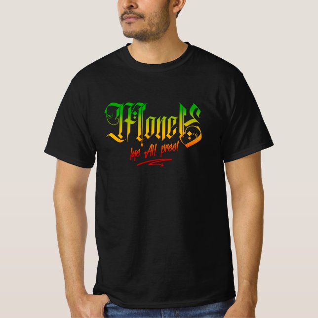 Geld Mi Ah Pree! Rasta Colors Reggae T-Shirt (Vorderseite)