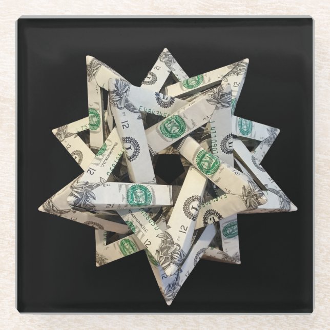 Geld Origami Fünf sich schneidende Tetraeder Glasuntersetzer (Vorderseite)
