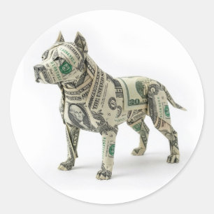 Geld Origami Pitbull Hund Runder Aufkleber