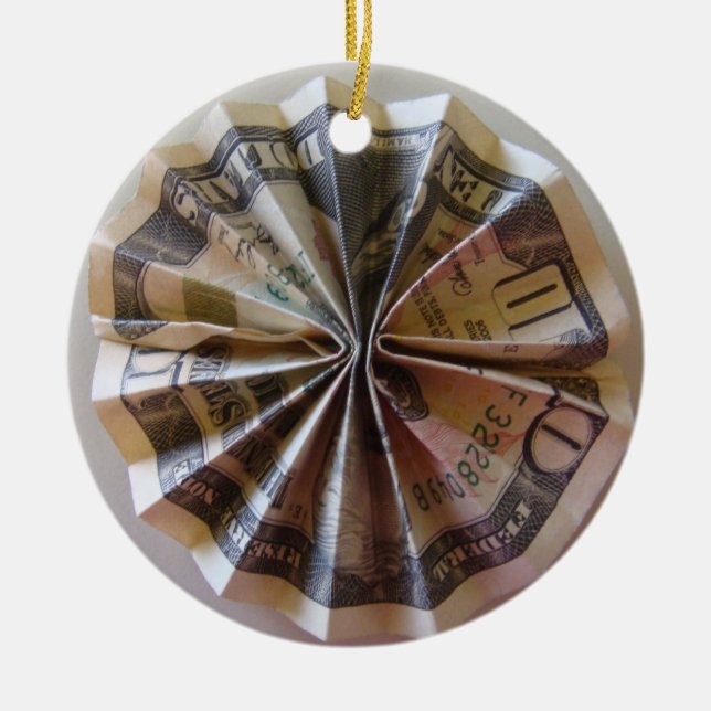 Geld Origami Rosette Keramik Ornament (Vorne)