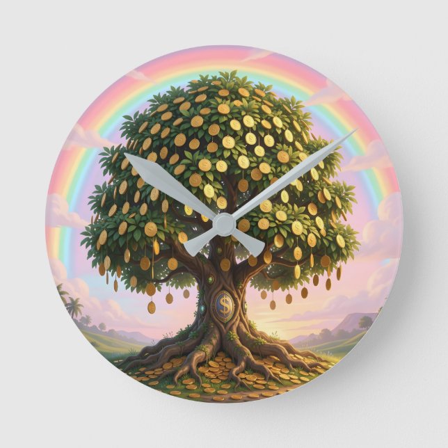 Geldbaum-Wanduhr Runde Wanduhr (Vorderseite)
