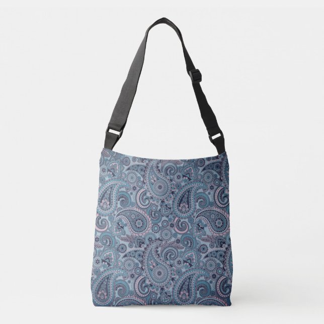 Geldbeutel Marine-Blau-Paisleys Crossbody Tragetaschen Mit Langen Trägern (Vorderseite)