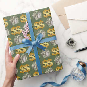 Geldhäuser und Gold-Dollar-Zeichen Geschenkpapier