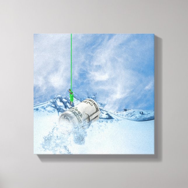 Geldmenge auf Fischhaken Leinwanddruck (Vorderseite)