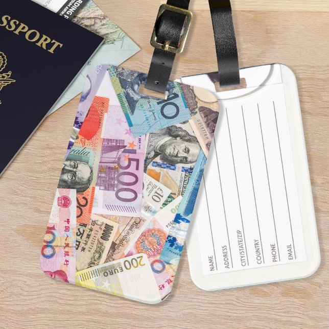 Geldmischung in Währungen - Weltwährungsdesign Gepäckanhänger (Von Creator hochgeladen)