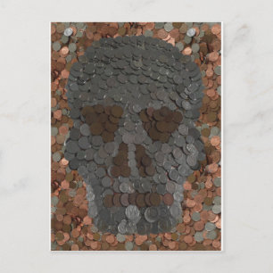 Geldthema Totenkopf-Design Halloween Postkarte