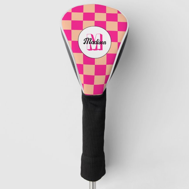 Gelegen in pfirsichfarbenem, rosa, geometrischem R Golf Headcover (Vorderseite)