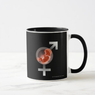 Gelegtes Fötus über den männlichen und weiblich Tasse