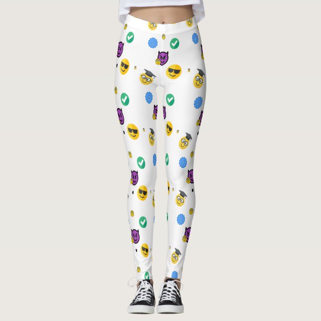 Gelehrte, Horror, Geist niedliche Emojis auf Weiß Leggings (Vorderseite)
