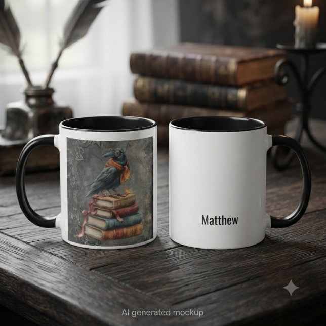 Gelehrter Rabe Gothic Reader Ästhetik Tasse (Scholarly raven with antique books, perfect for dark academia lovers and quiet reading sessions.)