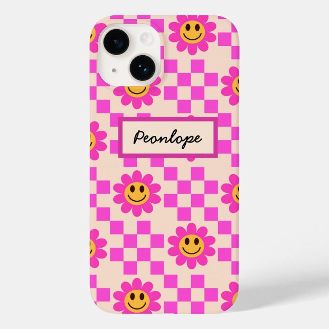 Geleichte Hot Pink Lächelnde Blume Personalisiert Case-Mate iPhone Hülle (Rückseite)