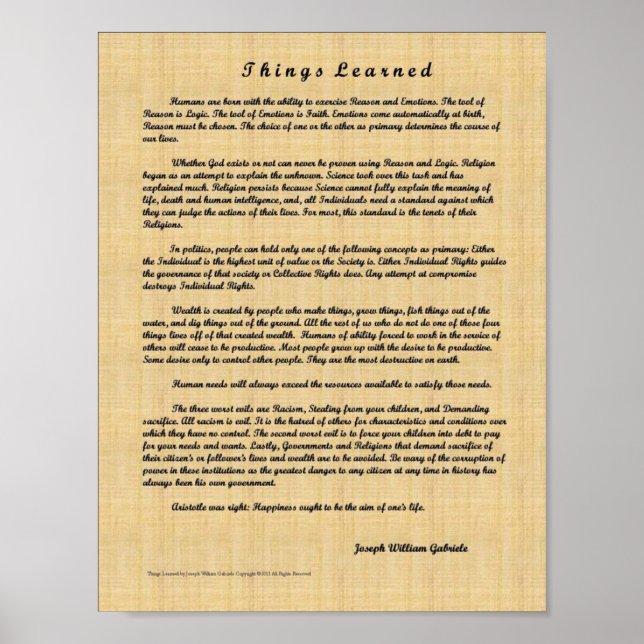 Gelernte Dinge Poster (Vorne)