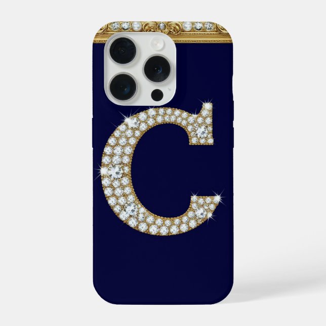 💎 Geletterter Buchstabe C ✨ Gold Barock Navy Luxu iPhone Hülle (Rückseite)