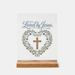 Geliebt von Jesus Florales Kreuz Christliches T-Sh Acrylschild
