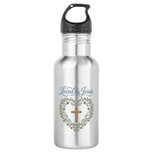 Geliebt von Jesus Florales Kreuz Christliches T-Sh Edelstahlflasche