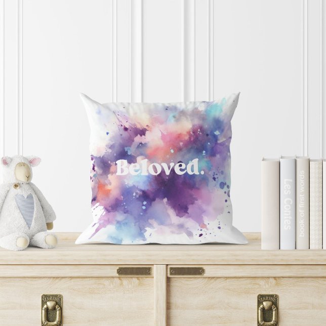 Geliebt. Wasserfarbige Splashes Kissen (Beloved. Watercolor Colorful Splashes Throw Pillow)