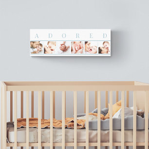 Geliebte Baby-Fotocollage Blau und Weiß Leinwanddruck