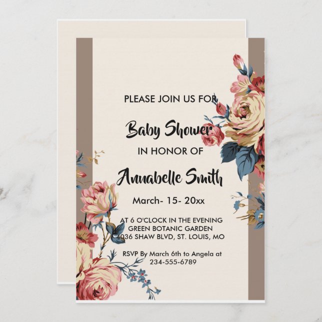 geliebte Babydusche Einladung (Vorne/Hinten)