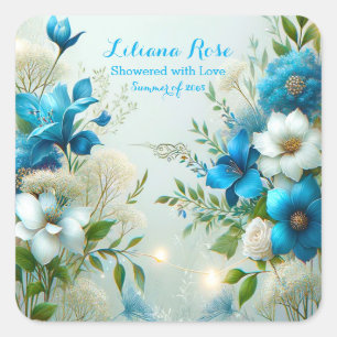 Geliebte blaue Blumenblüten Brautparty Quadratischer Aufkleber