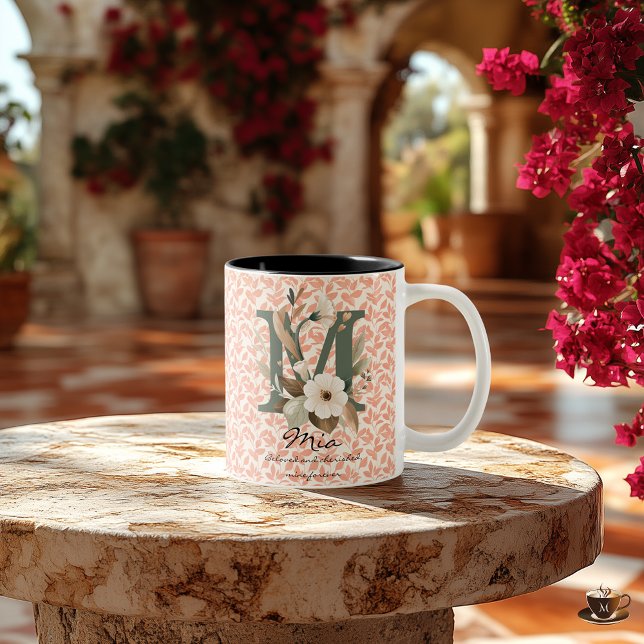 Geliebter Blumen-Boho-Chic-Monogramm-Becher für Mi Zweifarbige Tasse (Von Creator hochgeladen)