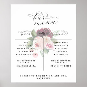 Geliebtes Blumenbar-Menü Wein Bier Cocktail-Liste  Poster