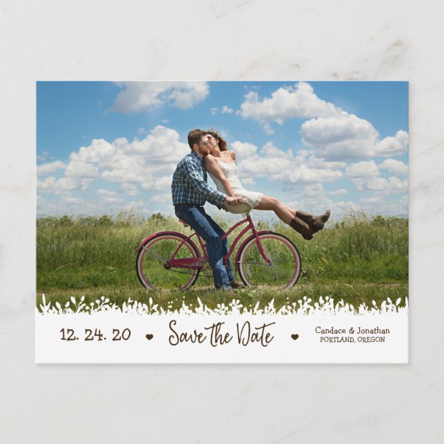 Geliebtes Rustikales Foto an der Grenze Save the D Ankündigungspostkarte (Vorderseite)