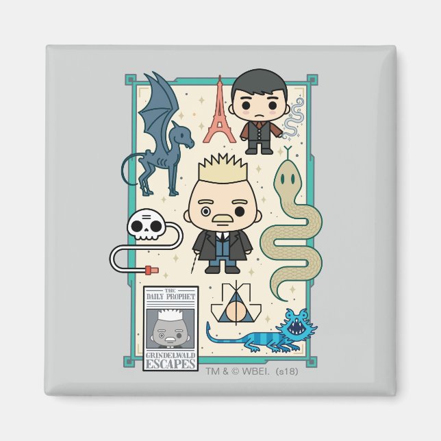 GELLERT GRINDELWALD™ & Barebone-Cartoon Magnet (Vorne)