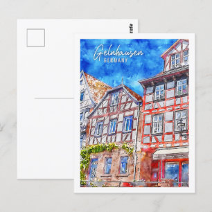 Gelnhausen Deutschland Reiseort Wasserfarbe Postkarte