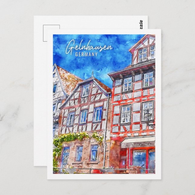 Gelnhausen Deutschland Travel Place Watercolor Postkarte (Vorne/Hinten)