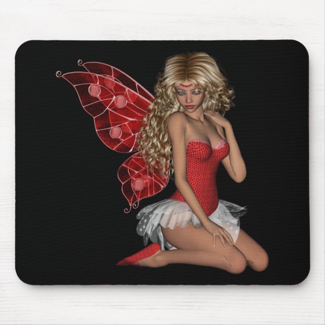 Gelockte blonde Fee 3D im Rosa Mousepad (Vorne)