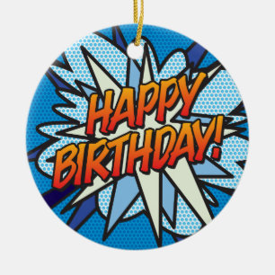 GELÜCKLICHER GEBURTSTAG Foto-Spaß Retro-Comic-Book Keramik Ornament
