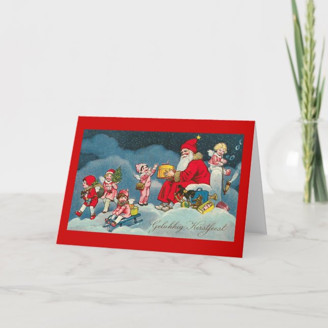 "Gelukkig Kerstfeest" Vintage holländische Weihnac Feiertagskarte (Vorderseite)