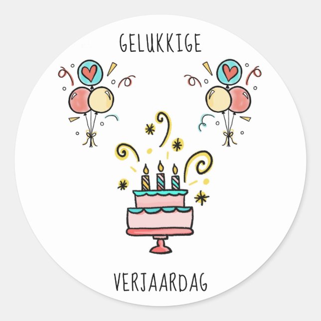 Gelukkige Verjaardag | Happy Birthday Runder Aufkleber (Vorderseite)