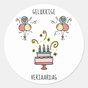 Gelukkige Verjaardag   Happy Birthday Runder Aufkleber